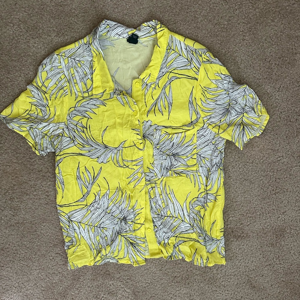 Yellow Tropical Print Button-Up Shirt